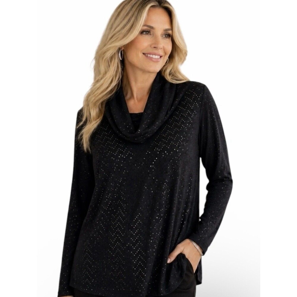 Lane Bryant Sweater Navy Cowl Neck Foil Dot Cozy Top Party Holidays NWT Women 22